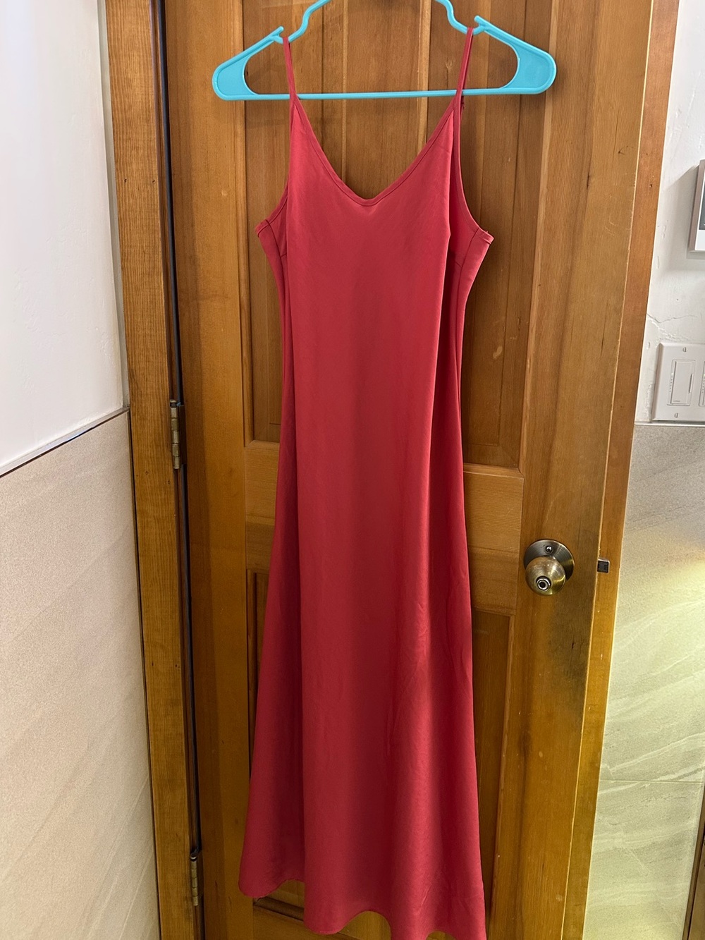 Uniqlo Red Slip Maxi Dress with V-Neck